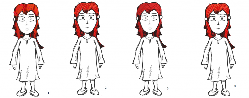 Four Test Patterns for Drew's Red Hair